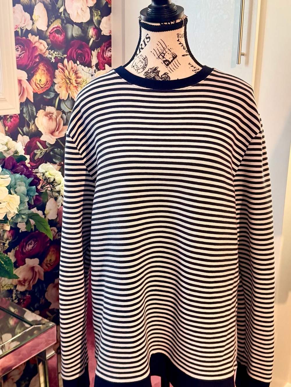 H&M Blue and White Striped Scoop-Neck Sweater